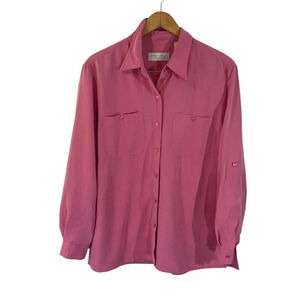 Liz Claiborne First Issue Pink Button Up Shirt Large Collared Front Pockets Top